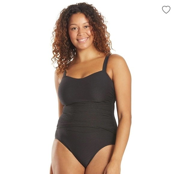 NWT Profile by Gottex Ribbed Shirred Over The Shoulder One Piece Swimsuit - 16D - Picture 3 of 11